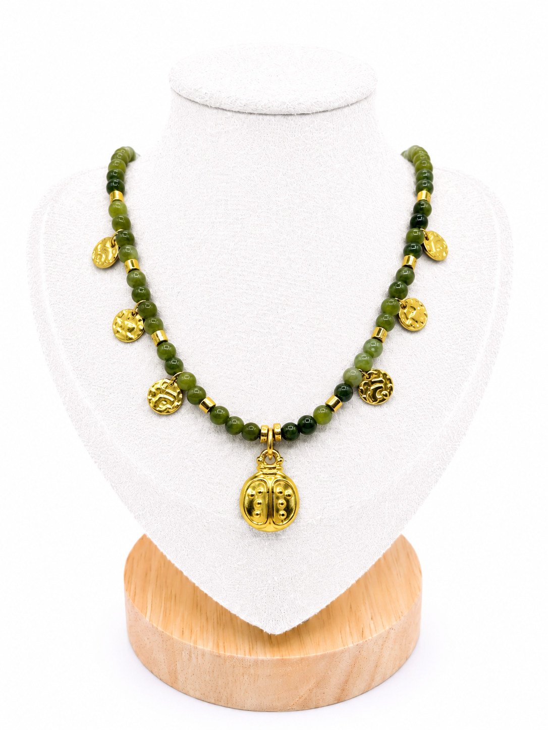 Collier coccinelle - Pierres naturelles Serpentine
