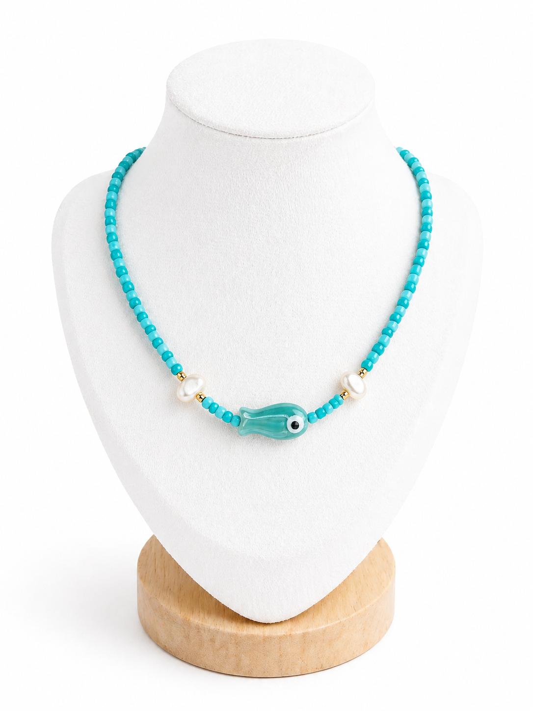 Collier Ras de cou -Poisson - Bleu vert
