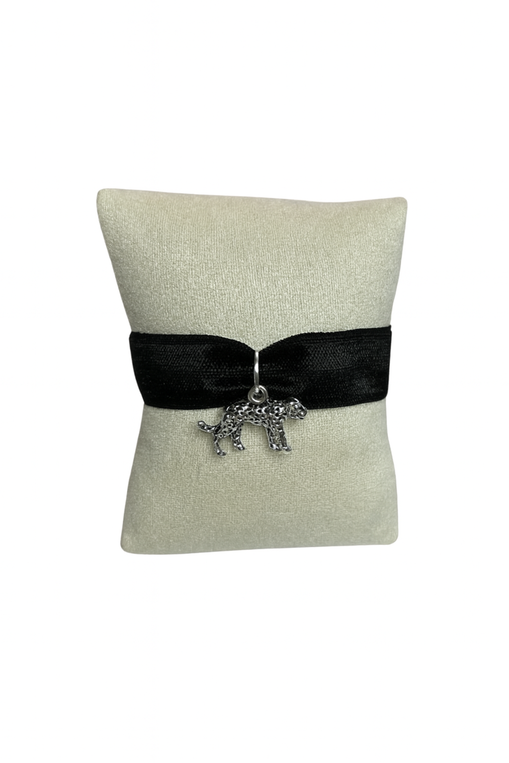 Bracelet Lyn – Ruban tissé et pendentif léopard argenté