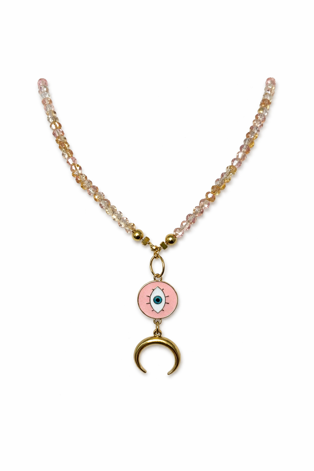 Collier œil & croissant de Lune – rose poudré