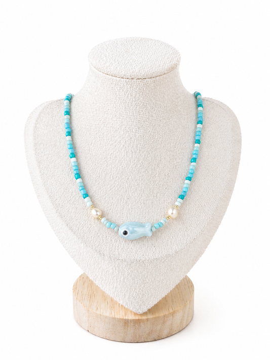 Collier Ras de cou -Poisson - Bleu ciel