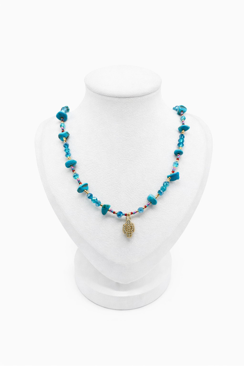 Collier Ras-de-cou Cactus Doré – Turquoise