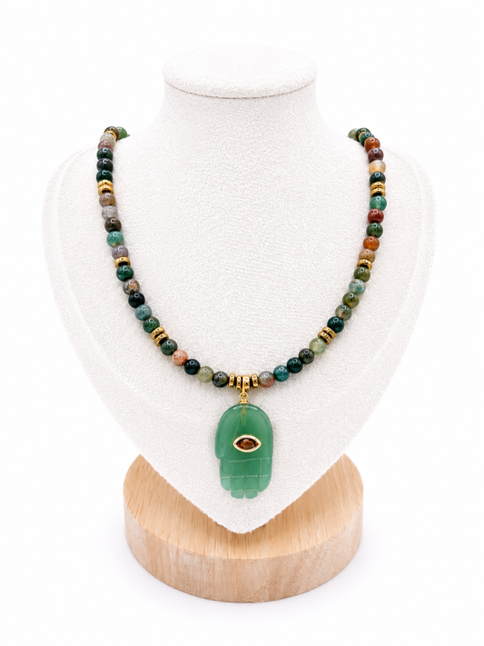 Collier Main  de Fatma- Pierres naturelles Calcédoine