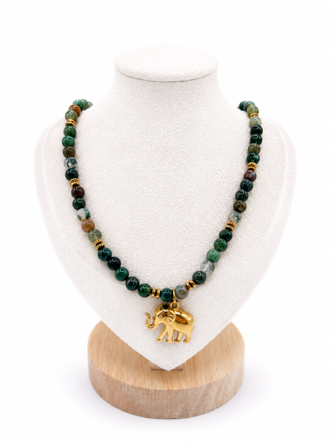 Collier Éléphant - Pierres naturelles Calcédoine