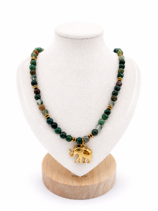 Collier Éléphant - Pierres naturelles Calcédoine