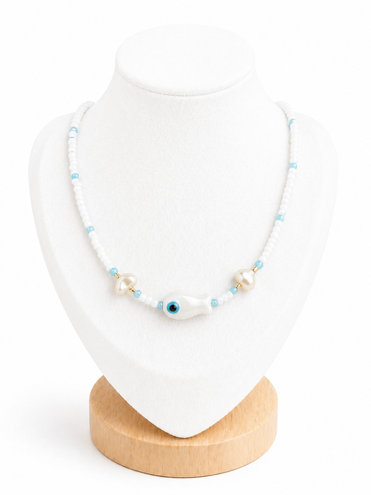 Collier Ras de cou -Poisson - Blanc