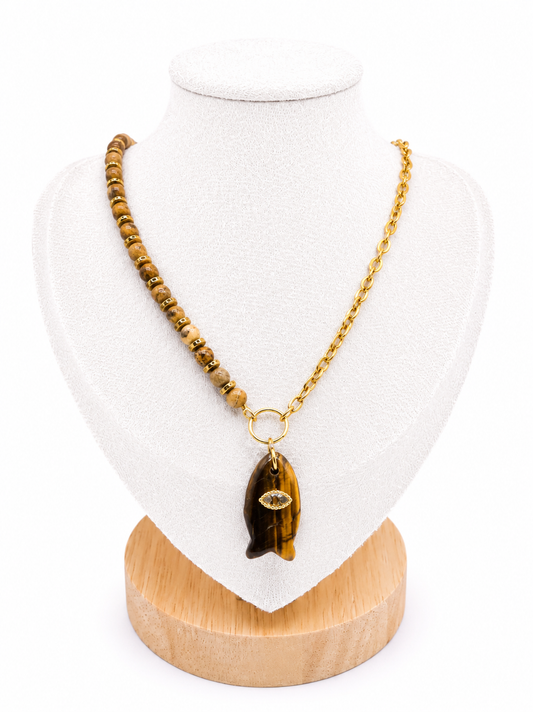 Collier - Pierres naturelles Jaspe Dalmatien marron