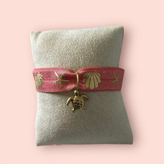 🌙 Bracelet Laya  – Ruban tissé et pendentif tortue doré