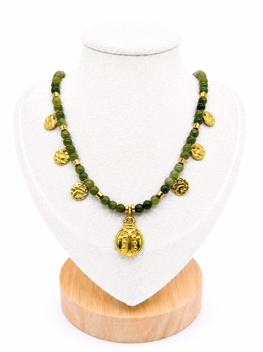 Collier coccinelle - Pierres naturelles Serpentine