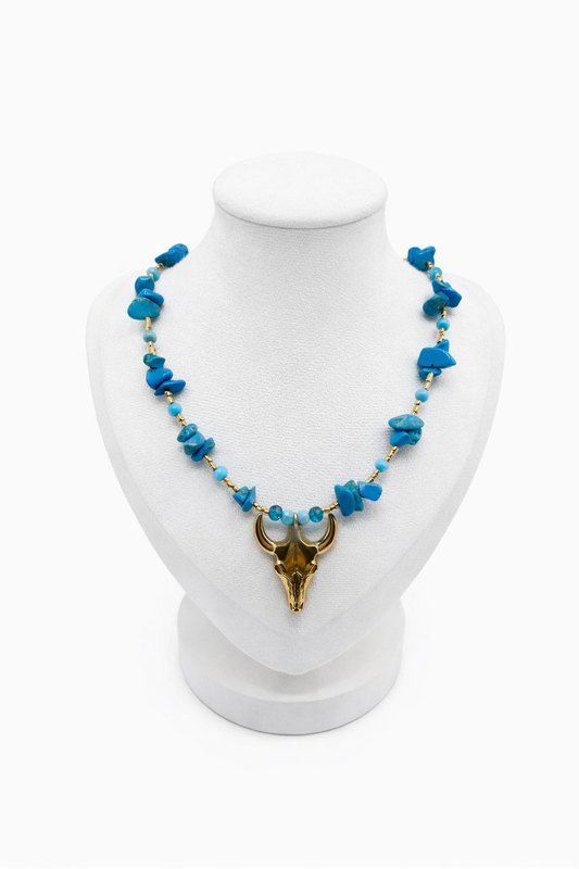 Collier Ras-de-cou pendentif tête de Taureau - Bleu