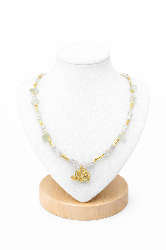 Ras de cou Éléphant blanc & vert d’eau