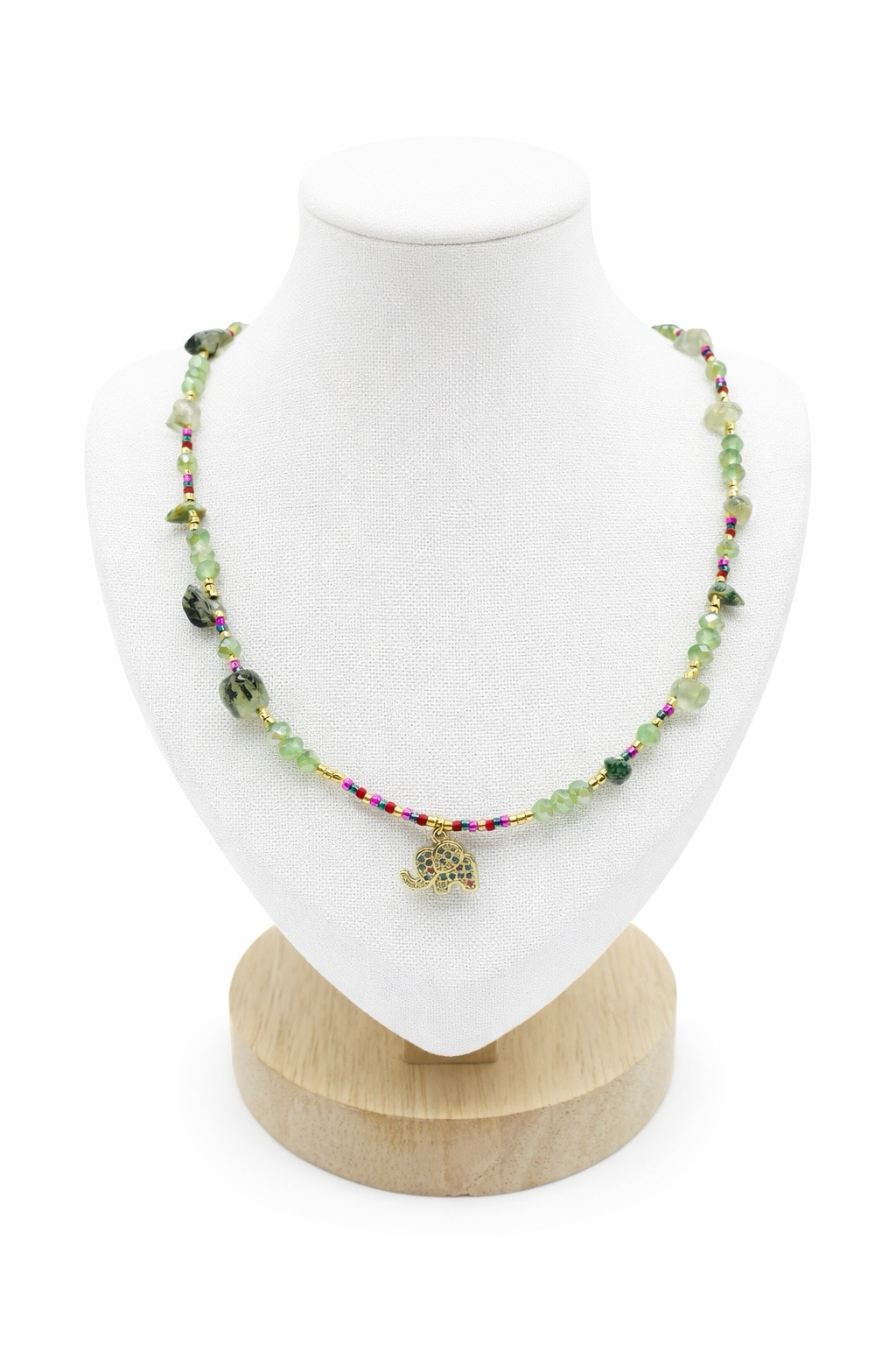 Collier Éléphant Doré – Vert & Multicolore
