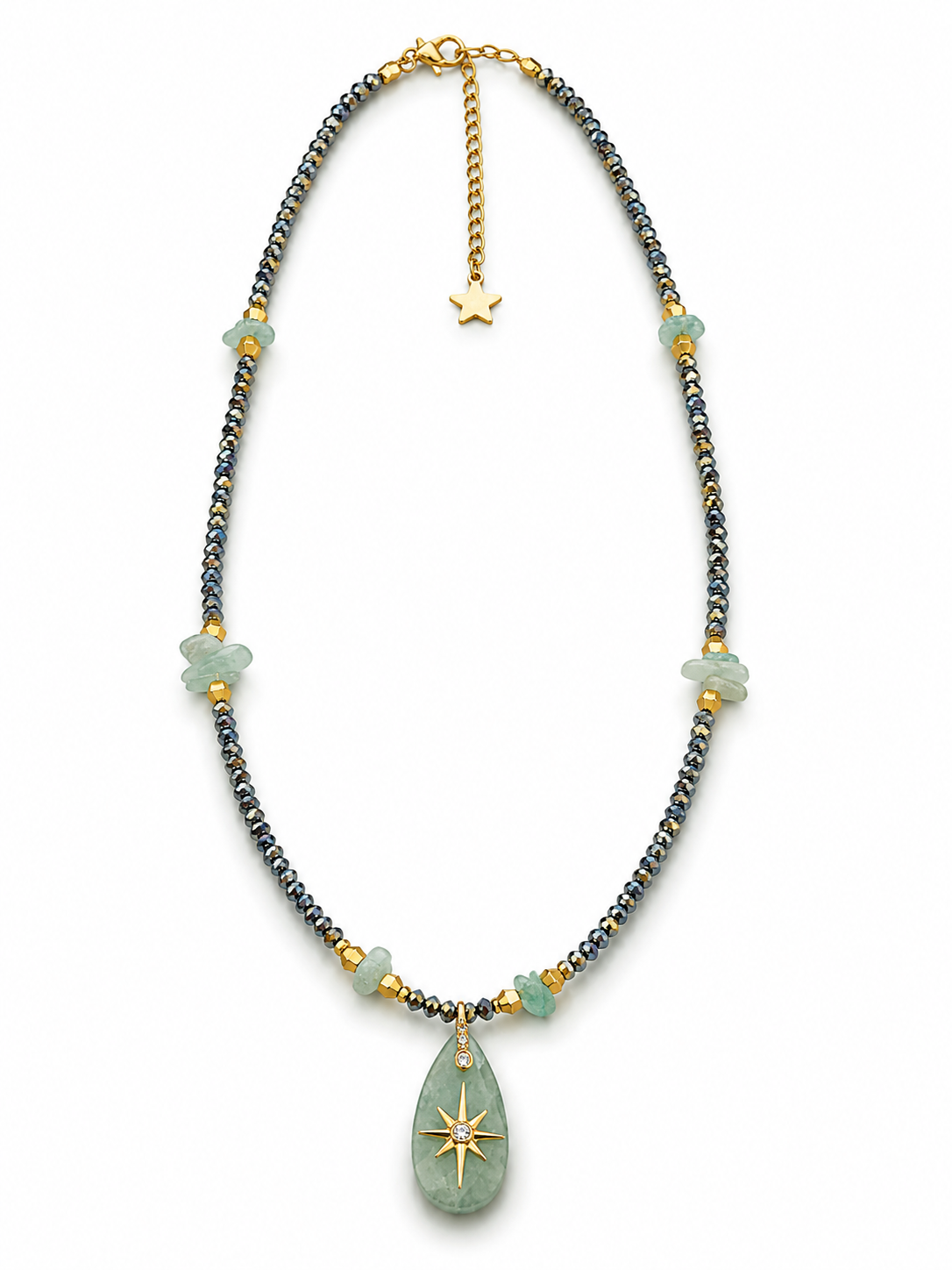 Collier Naïa - perles de verre et pierre fantaisie – Pendentif étoile dorée