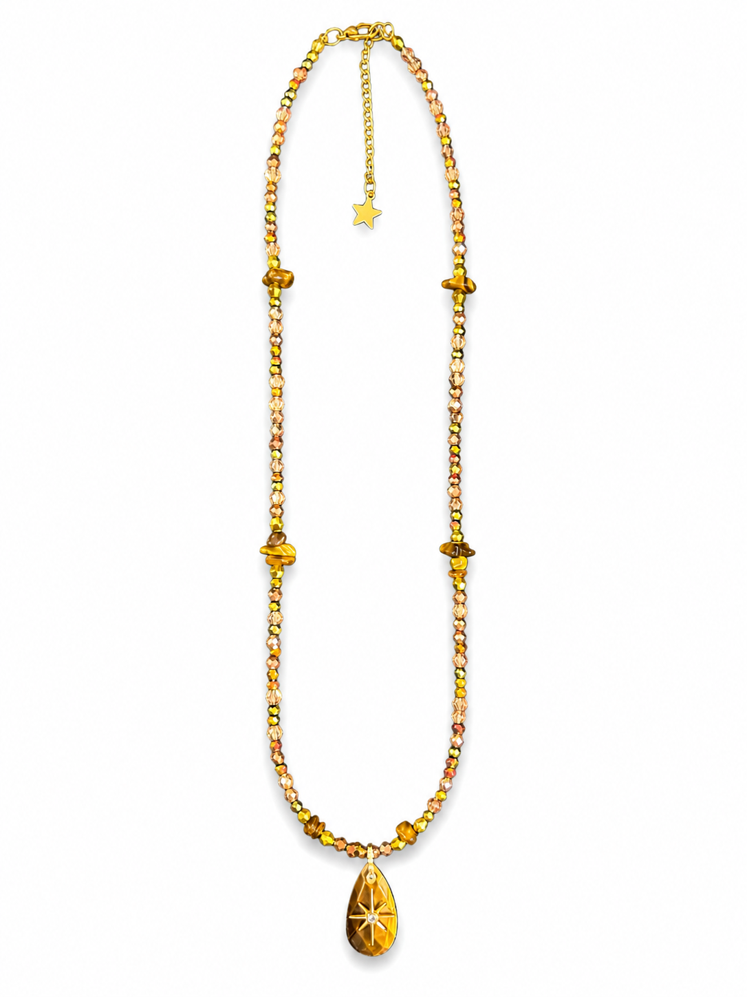 Collier Naïa - perles de verre et pierre fantaisie – Pendentif étoile dorée