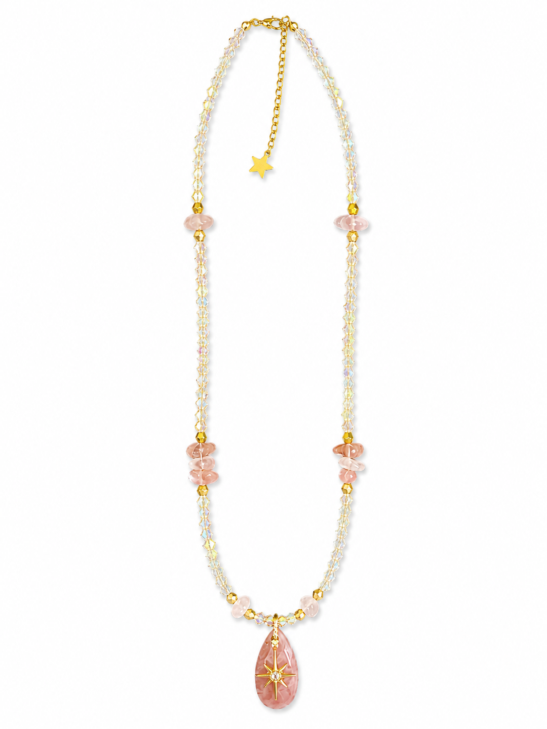 Collier Naïa - perles de verre et pierre fantaisie – Pendentif étoile dorée