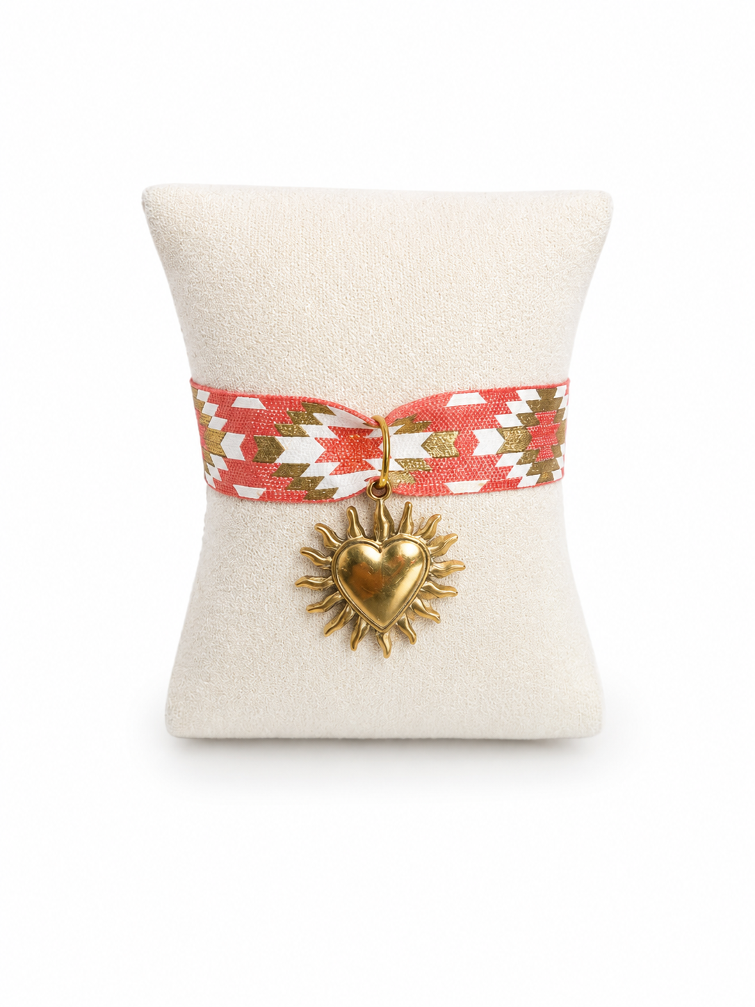 Bracelet coeur corail et doré – Ruban noeud & pendentif cœur en acier inoxydable