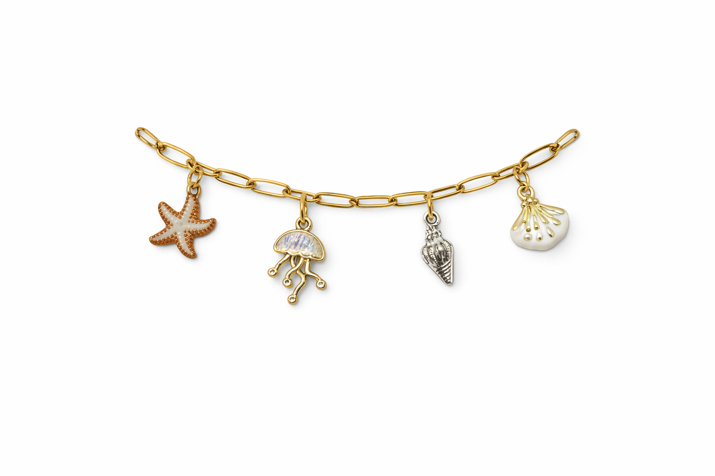 Collier Blanca marin doré en acier inoxydable – Pendentifs blancs coquillage & étoile de mer