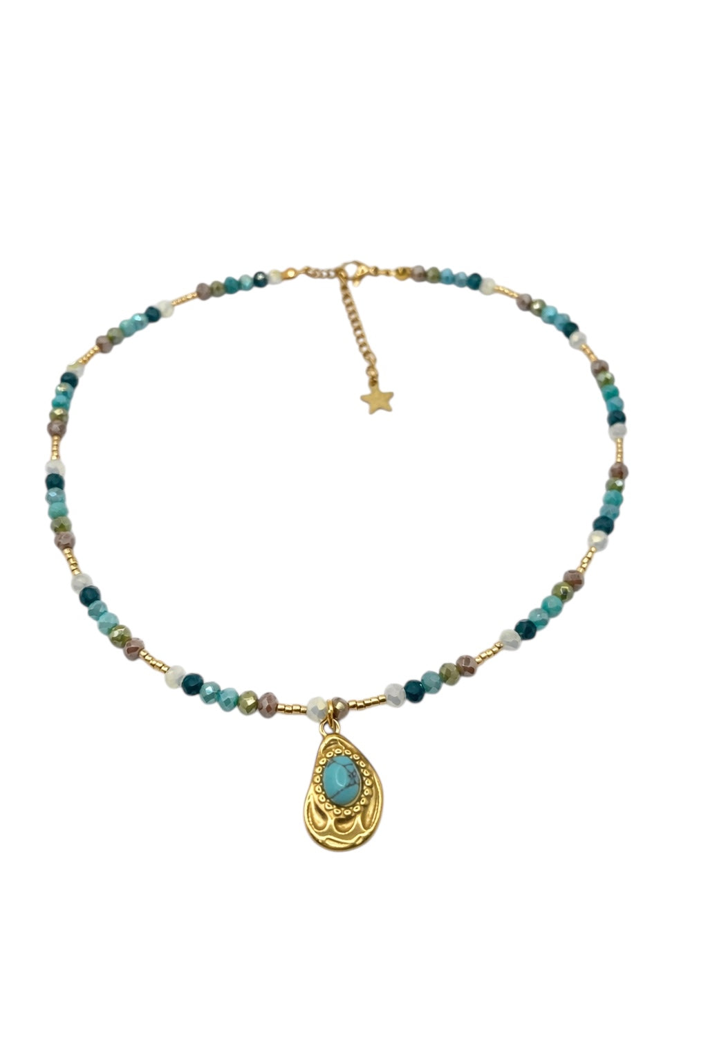 Collier Bohème Turquoise Dorée – Ras-de-Cou en Perles Facettées