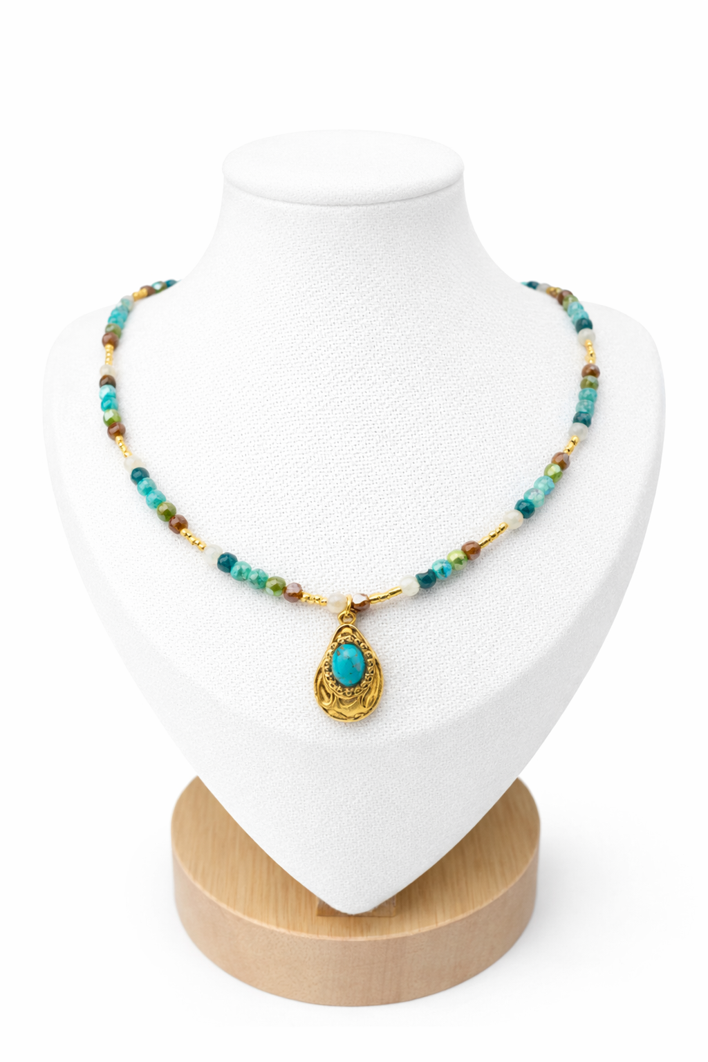 Collier Bohème Turquoise Dorée – Ras-de-Cou en Perles Facettées