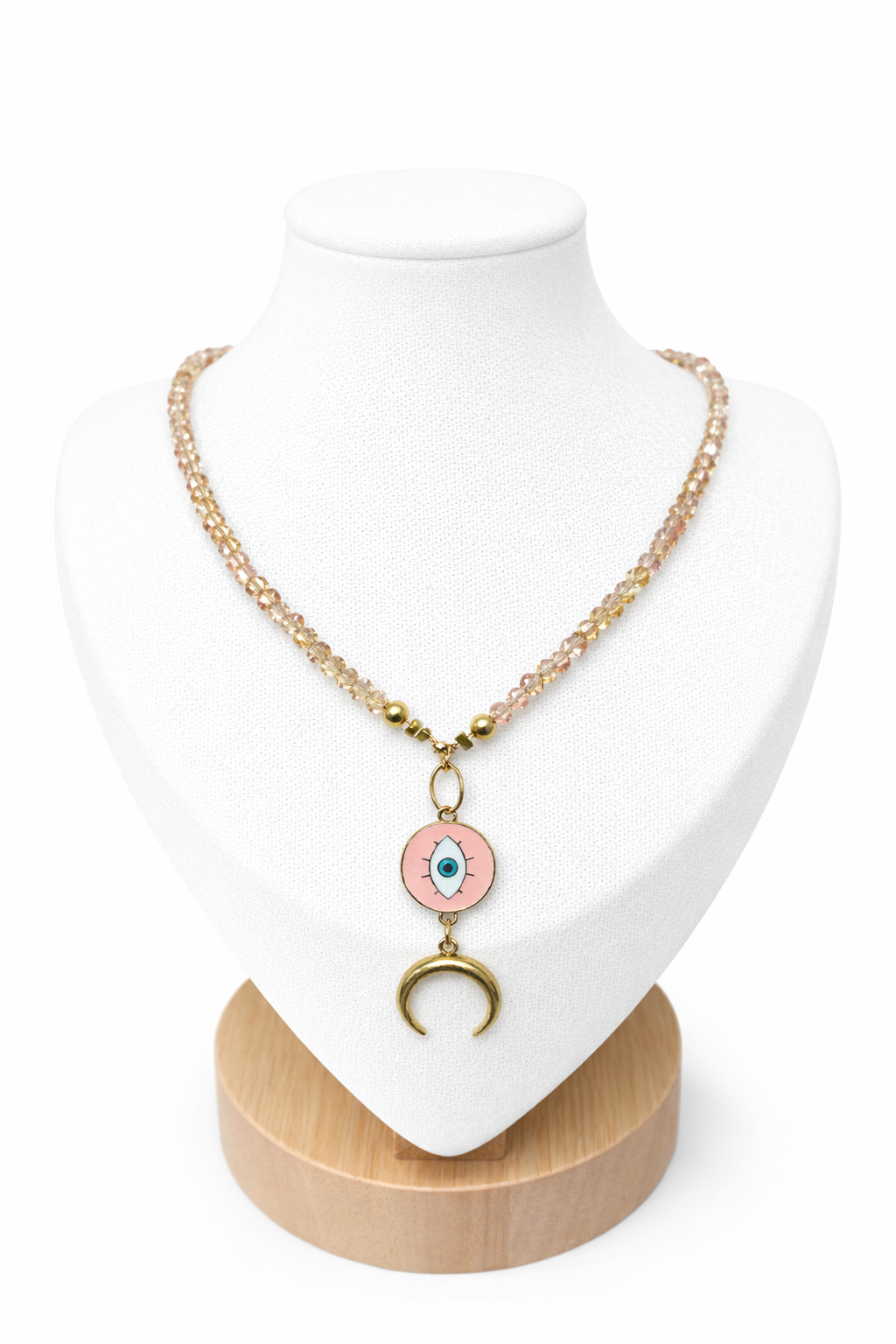 Collier œil & croissant de Lune – rose poudré