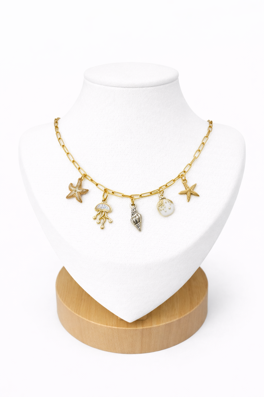 Collier Blanca marin doré en acier inoxydable – Pendentifs blancs coquillage & étoile de mer
