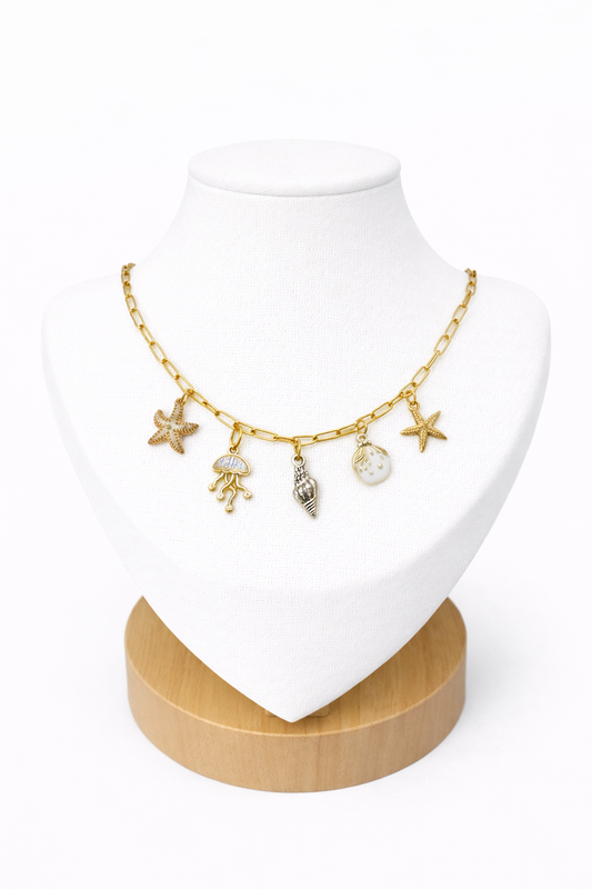 Collier Blanca marin doré en acier inoxydable – Pendentifs blancs coquillage & étoile de mer