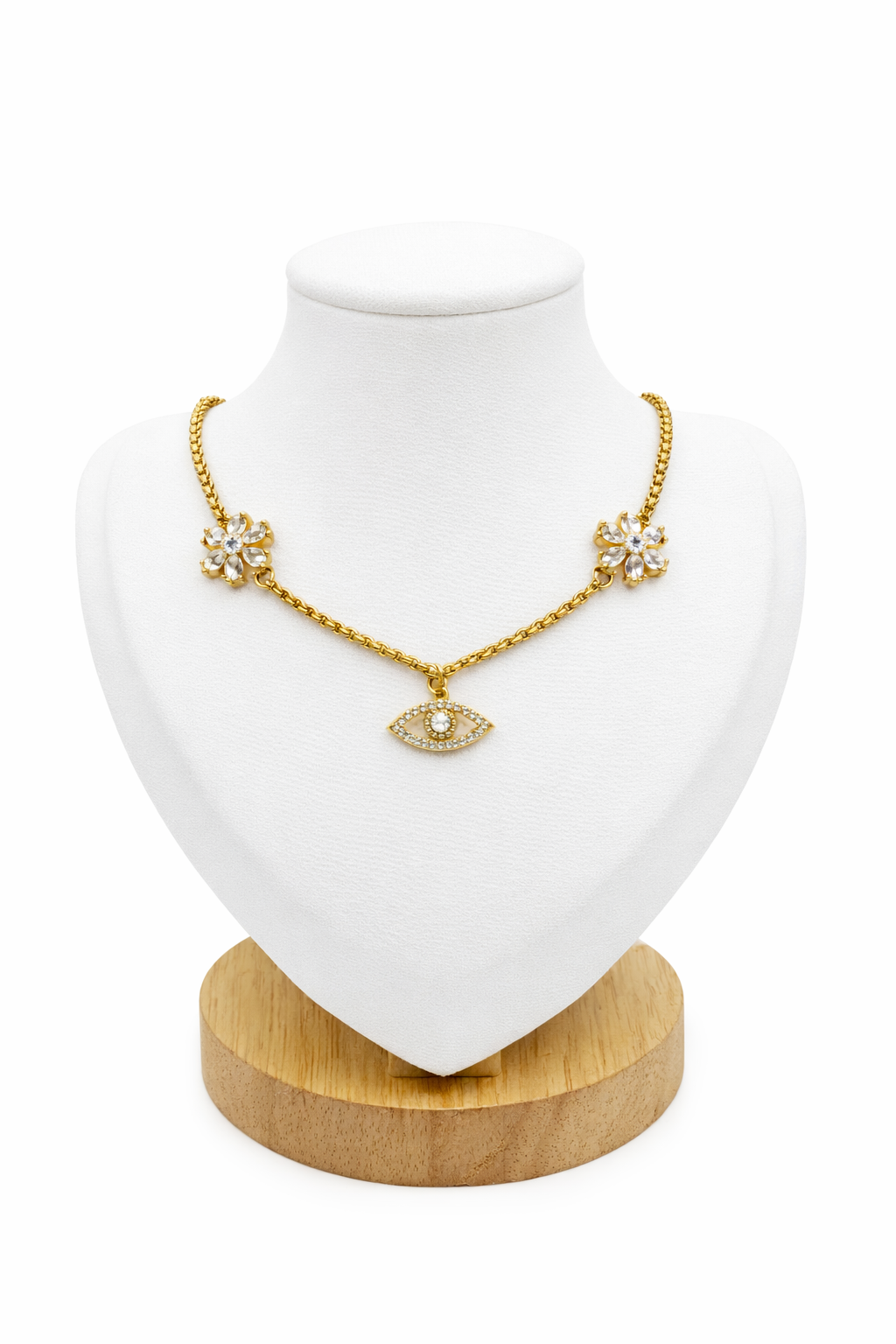 Collier Zia Œil Doré & Fleurs Cristal