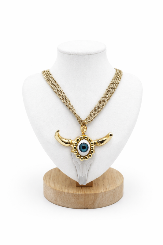 Collier Spirit - Pendentif tête de taureau & œil protecteur