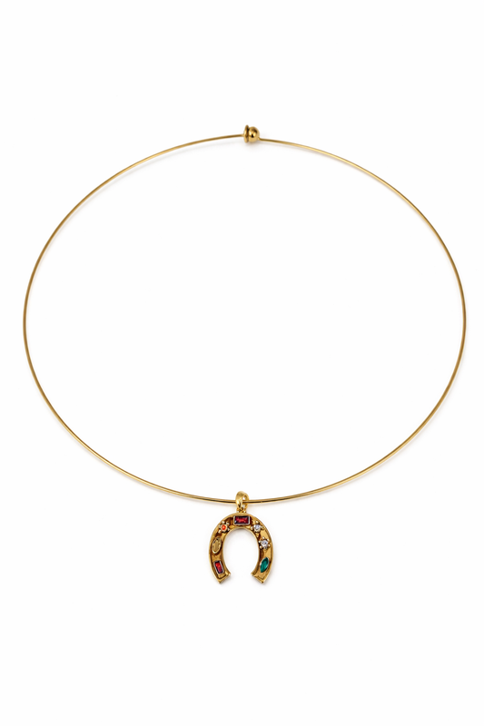 Collier Fer à Cheval – Doré & Pierres Colorées
