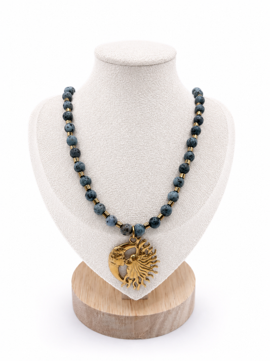 Collier Lune/Soleil - Pierres naturelles Jaspe Dalmatien