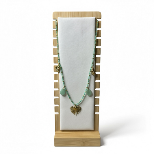 Collier perles turquoise et dorées avec pendentif cœur – Bijou femme bohème chic - Célia